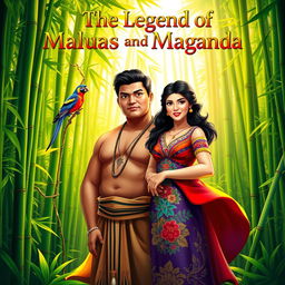 A vibrant poster depicting "The Legend of Malakas and Maganda", featuring a Filipino man named Malakas and a beautiful woman named Maganda