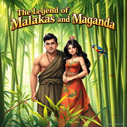 A vibrant poster depicting "The Legend of Malakas and Maganda", featuring a Filipino man named Malakas and a beautiful woman named Maganda