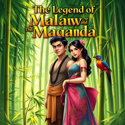 A vibrant poster depicting "The Legend of Malakas and Maganda", featuring a Filipino man named Malakas and a beautiful woman named Maganda