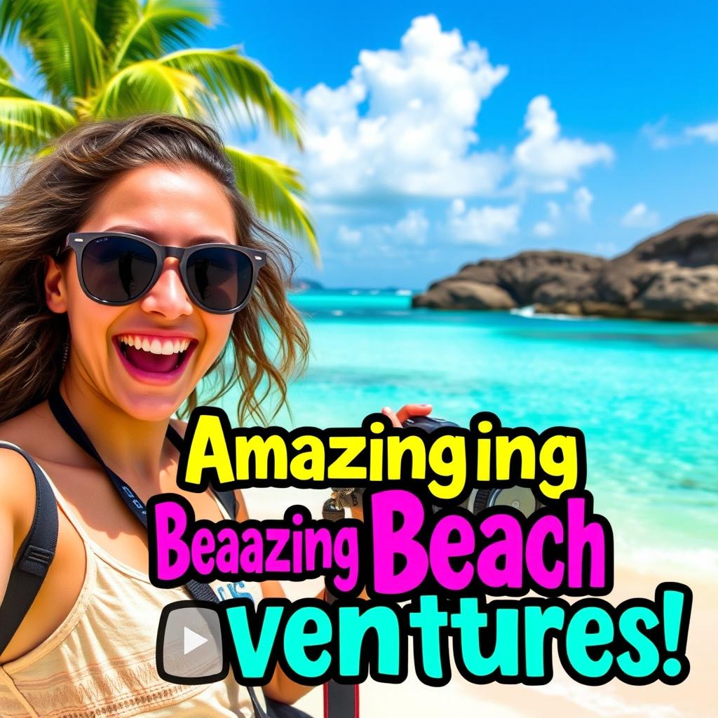 A vibrant and eye-catching YouTube thumbnail designed for a travel vlog