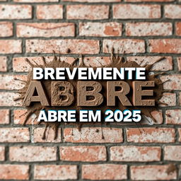 A 3D design featuring the phrase 'BREVEMENTE - ABRE EM 2025' highlighted in bold, modern typography