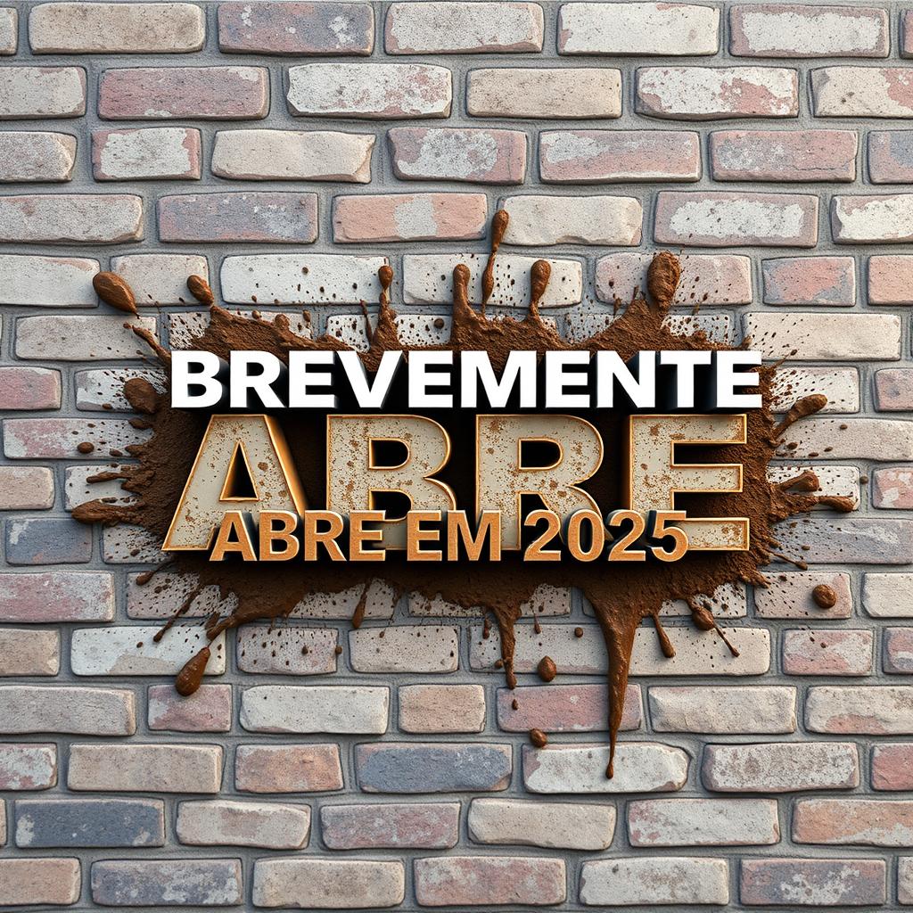 A 3D design featuring the phrase 'BREVEMENTE - ABRE EM 2025' highlighted in bold, modern typography