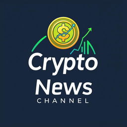 A modern and sleek logo design for a cryptocurrency news channel, incorporating elements like a digital coin, a graph symbolizing market trends, and a stylized letter 'C' for crypto