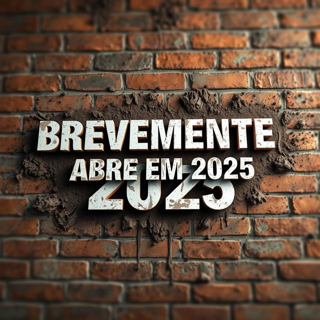 A 3D design showcasing the phrase 'BREVEMENTE - ABRE EM 2025' prominently displayed in bold, modern typography