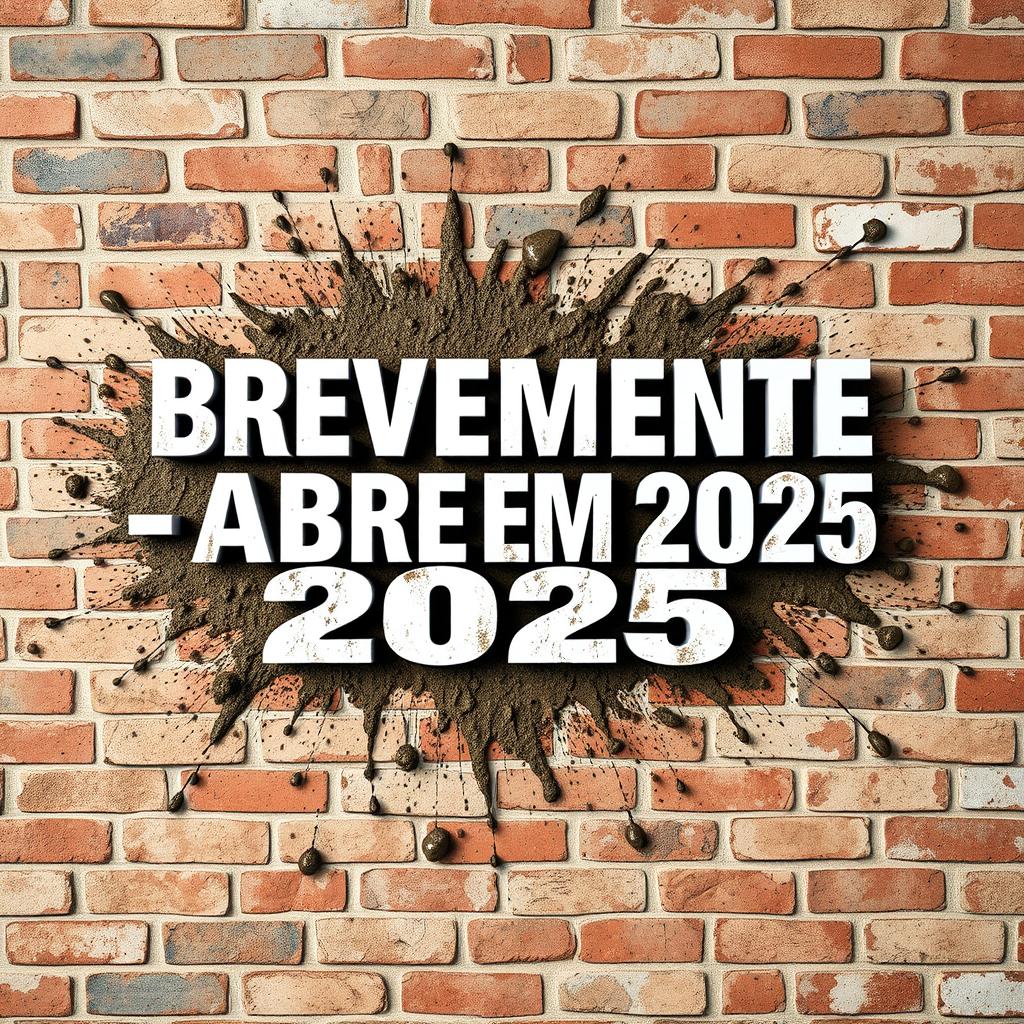 A 3D design showcasing the phrase 'BREVEMENTE - ABRE EM 2025' prominently displayed in bold, modern typography