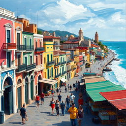 An artistic representation of Cartagena, showcasing its historical and cultural essence with a thematic comparison likening the city to a 'canvas painted by time', where each building and street captures the strokes of history and vibrant culture