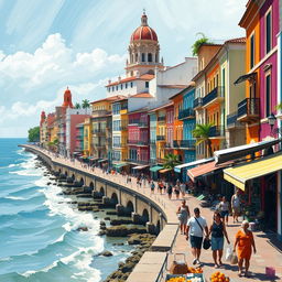 An artistic representation of Cartagena, showcasing its historical and cultural essence with a thematic comparison likening the city to a 'canvas painted by time', where each building and street captures the strokes of history and vibrant culture