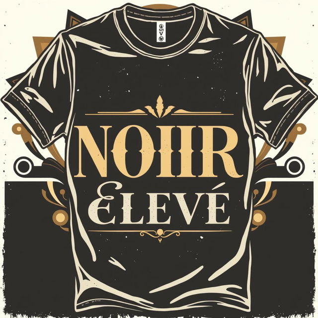 A vintage t-shirt design featuring the words "NOIR Élevé" in elegant, artistic typography