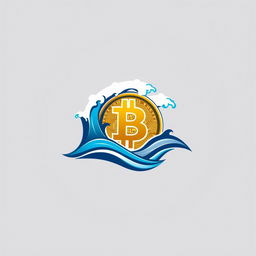 A sleek and modern logo design featuring a stylized Bitcoin symbol integrated with an abstract representation of waves and the sea