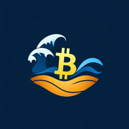 A sleek and modern logo design featuring a stylized Bitcoin symbol integrated with an abstract representation of waves and the sea