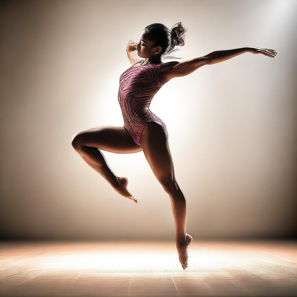 An image of a female gymnast in a thong, performing a routine