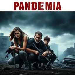 A thrilling and intense movie poster for the film 'Pandemia', featuring a dystopian landscape ravaged by an outbreak