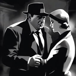 A digital art image in a gritty, noir style, depicting a tense scene