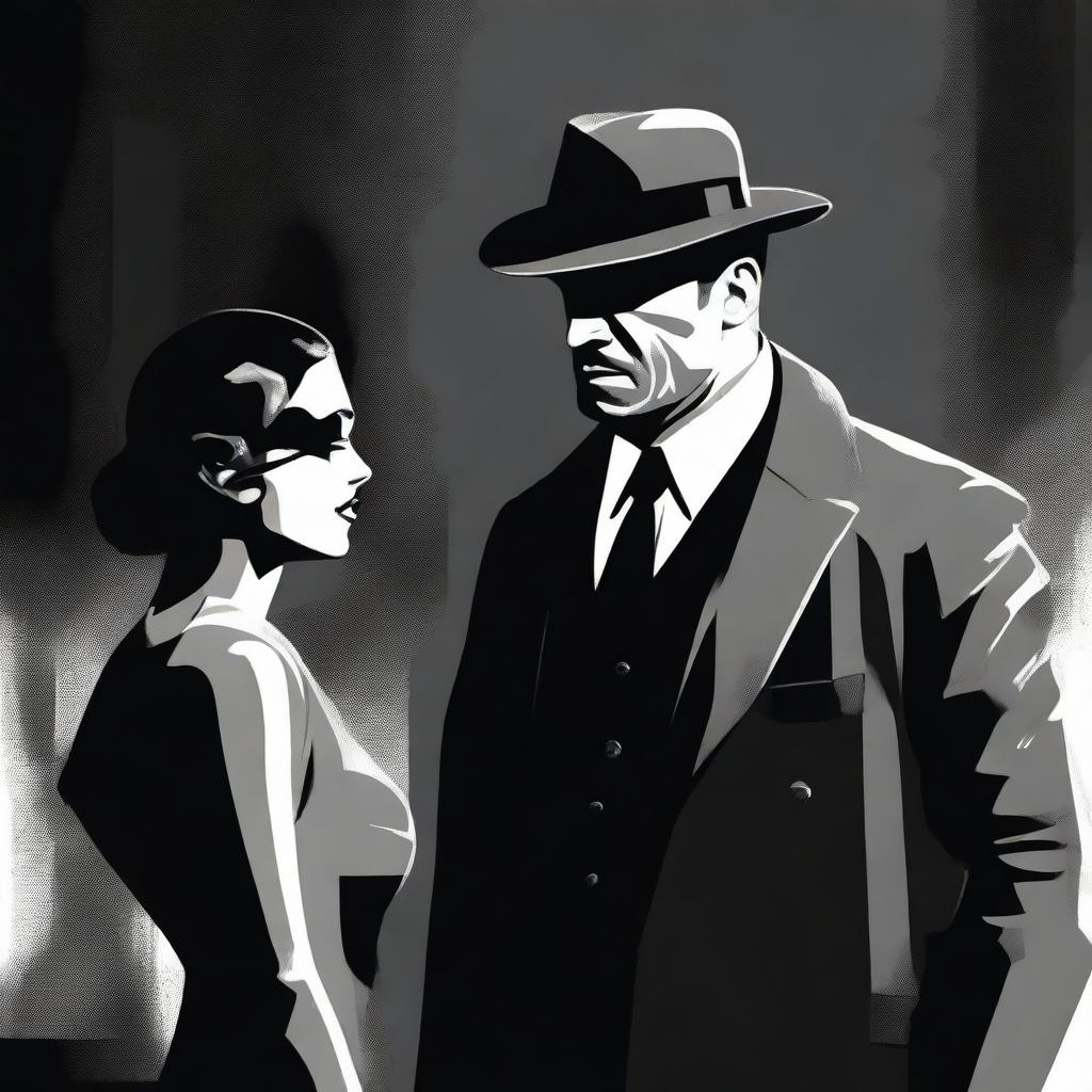 A digital art image in a gritty, noir style, depicting a tense scene