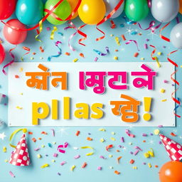 A vibrant and colorful banner featuring various decorations, including balloons, streamers, and confetti