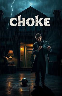 A gripping scene from a murder mystery titled 'Choke', set on a stormy night