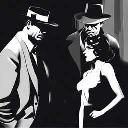 A digital art image in a gritty, noir style, depicting a tense scene