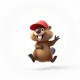 A 3D cartoon-style beaver animatedly running on its hind legs, playfully sticking its tongue out