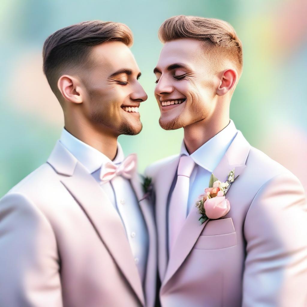 A beautiful digital art image showcasing a gay couple on their wedding day