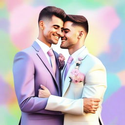 A beautiful digital art image showcasing a gay couple on their wedding day