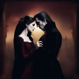 An exquisite digital art piece portraying a vampire couple in a romantic moment