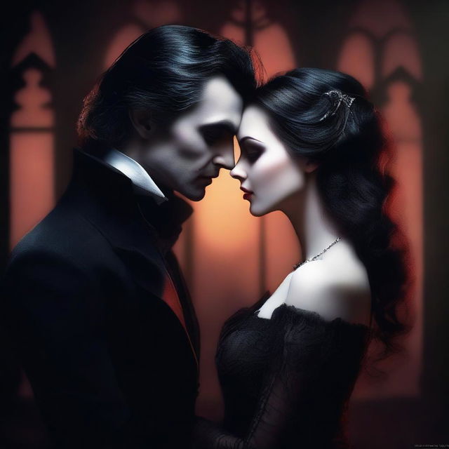 An exquisite digital art piece portraying a vampire couple in a romantic moment