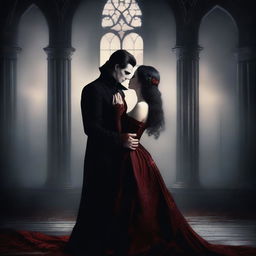 An exquisite digital art piece portraying a vampire couple in a romantic moment