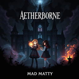 A book cover titled 'AETHERBORNE' prominently placed at the top with a tagline 'MAD MATTY' at the bottom