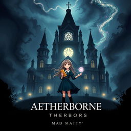 A book cover titled 'AETHERBORNE' prominently placed at the top with a tagline 'MAD MATTY' at the bottom