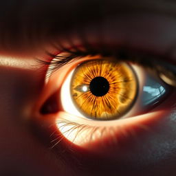 A close-up view of human pupils dilating in response to bright light, with a detailed focus on the texture and color variations in the iris