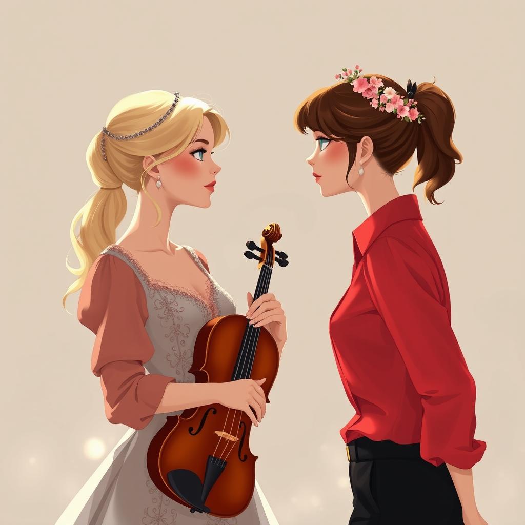 An illustration featuring two captivating women in their 20s staring intently at each other, conveying a sense of mesmerization