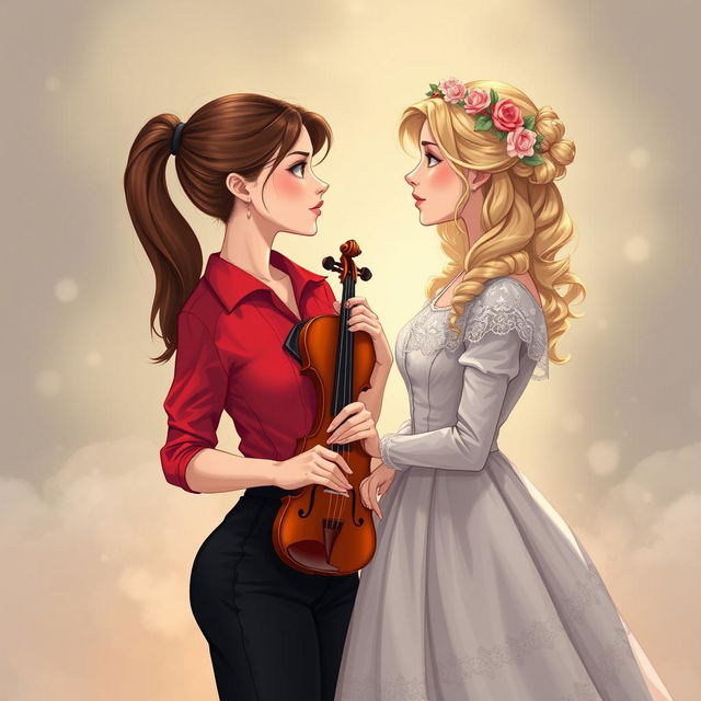 An illustration featuring two captivating women in their 20s staring intently at each other, conveying a sense of mesmerization