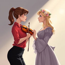 An illustration featuring two captivating women in their 20s staring intently at each other, conveying a sense of mesmerization