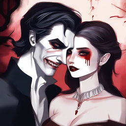 A high-quality digital artwork showcasing a vampire drinking blood from a girl