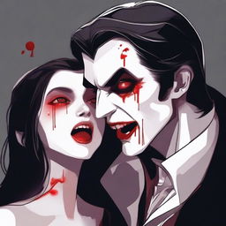 A high-quality digital artwork showcasing a vampire drinking blood from a girl