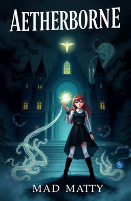 A book cover featuring two girls standing confidently in front of a gothic-inspired magical academy