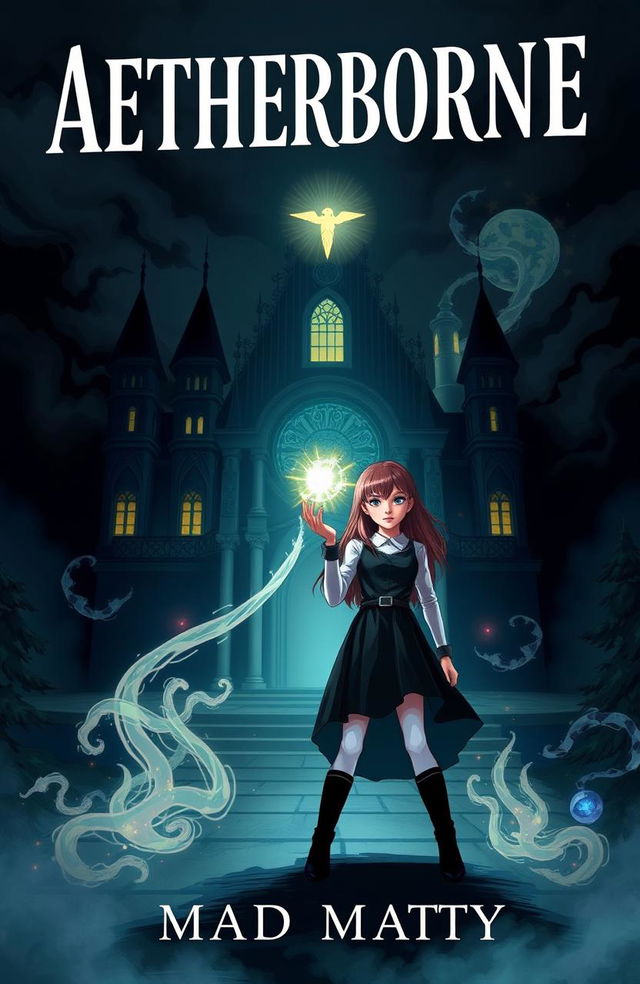 A book cover featuring two girls standing confidently in front of a gothic-inspired magical academy