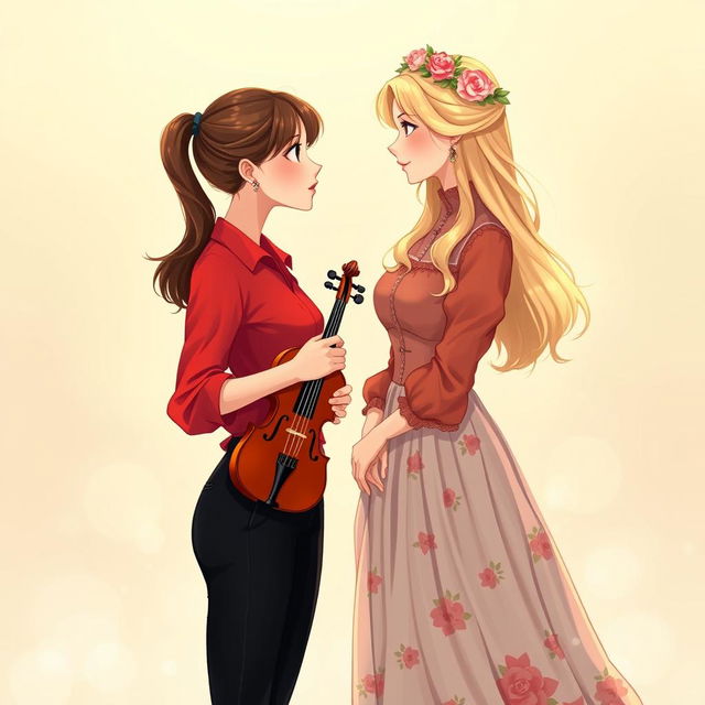 An illustration of two young women in their 20s gazing intensely at each other, conveying a sense of mesmerization