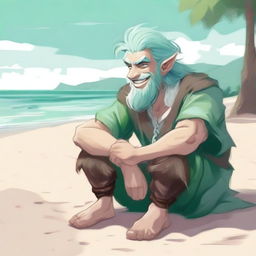 This is a high-definition digital art piece featuring a male firbolg with seafoam green hair and fur