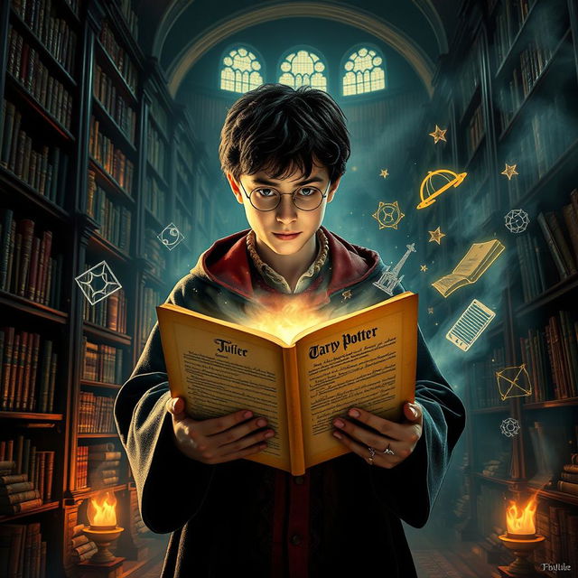 A captivating movie poster concept for a fictional Harry Potter film where the Spanish Constitution is presented as an ancient spellbook