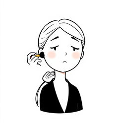 A stylized illustration of a person preparing for a presentation, featuring a head with hair tied back low but without any facial features such as eyes, nose, mouth, or eyebrows