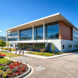 A modern indoor technical school located in a cool area, featuring contemporary architecture