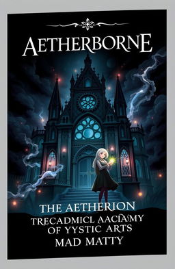 A book cover design featuring the title 'AETHERBORNE' prominently at the top in an elegant, bold font