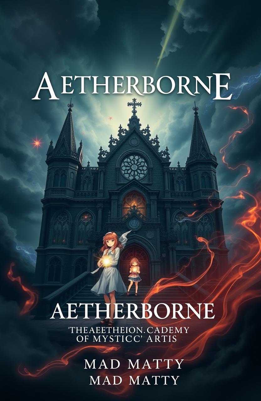 A book cover design featuring the title 'AETHERBORNE' prominently at the top in an elegant, bold font