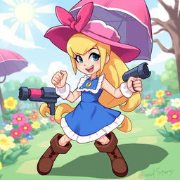 A dynamic and colorful illustration of Piper from Brawl Stars, showcasing her signature style