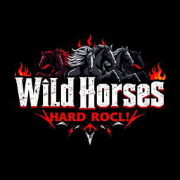 A logo design for a hard rock band named 'Wild Horses'