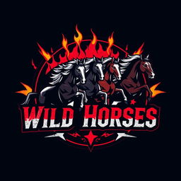 A logo design for a hard rock band named 'Wild Horses'