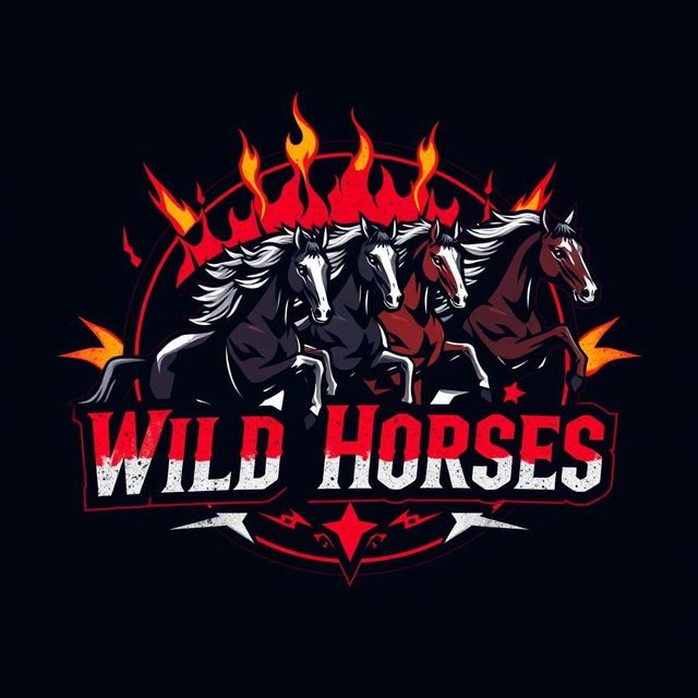 A logo design for a hard rock band named 'Wild Horses'