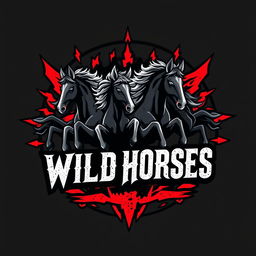 A logo design for a hard rock band named 'Wild Horses'