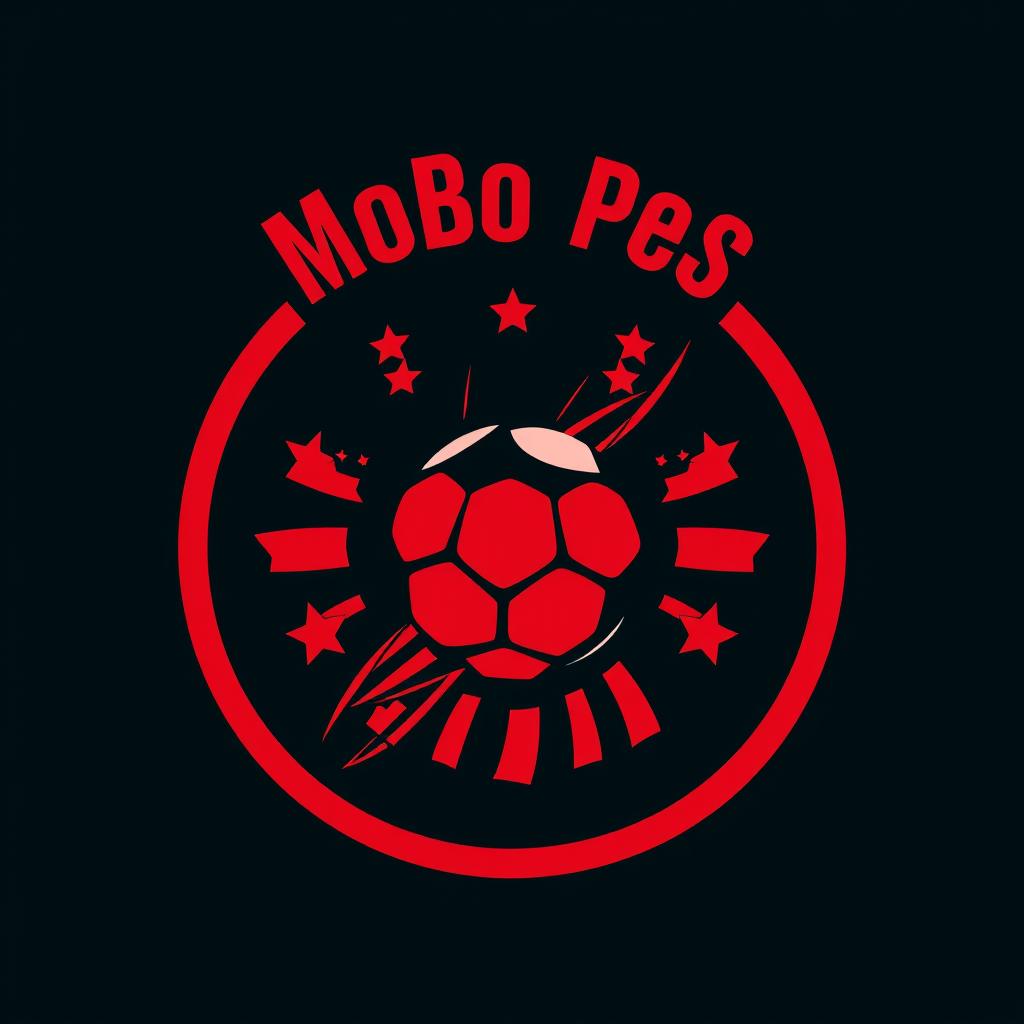 A logo design for a YouTube channel named 'MoBo Pes', featuring a striking red color scheme reminiscent of classic football team logos